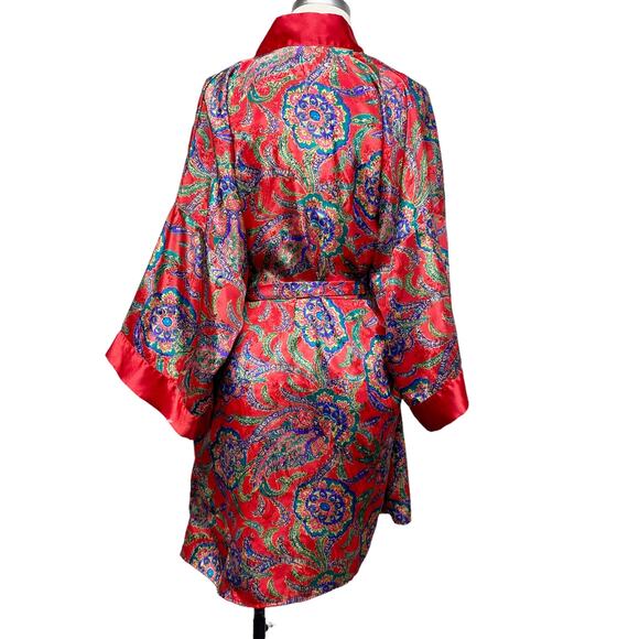 Vintage Morgan Taylor Size S Red Printed Satin Loungewear Robe - Picture 7 of 8